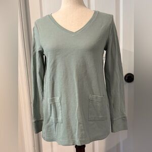 J. Jill Light Green Long Sleeve V-neck Pocket Top Size XS
